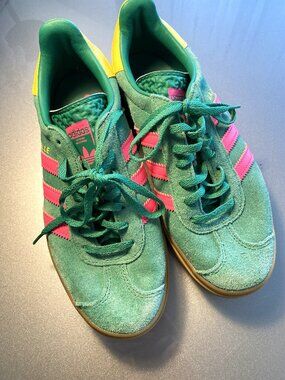 Adidas Gazelle Bold Platform Sneaker Court Green Pink Sulfur Suede 7 Like NEW